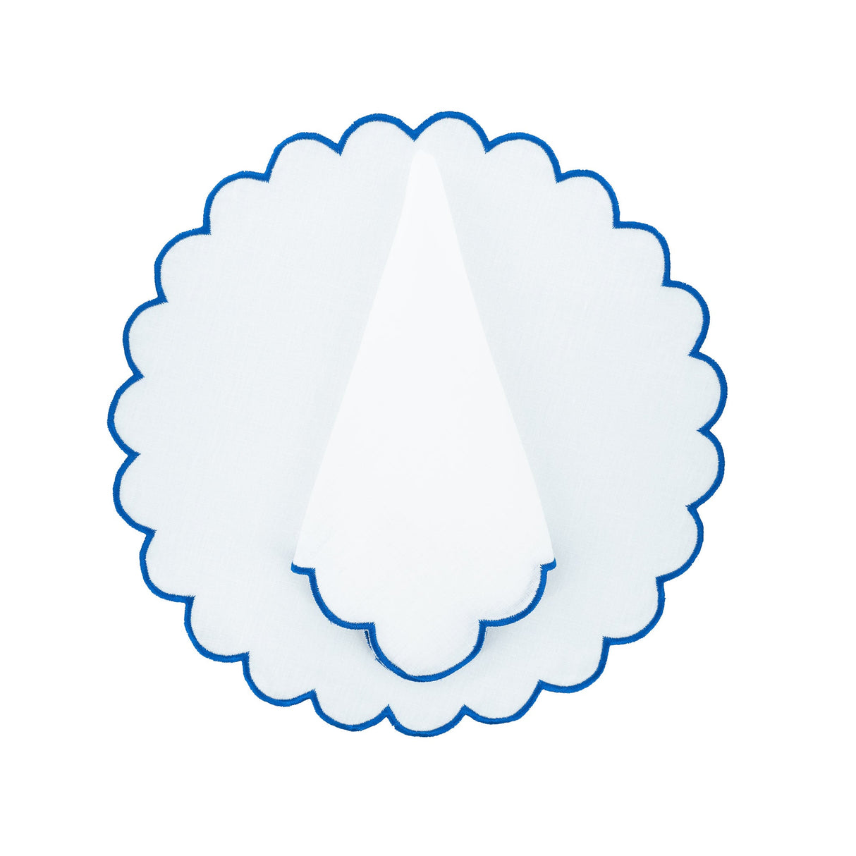 Blue Scalloped Linen Napkins, Set of 4