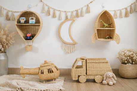 Rattan Toy Helicopter | Montessori Airplane Nursery Decor