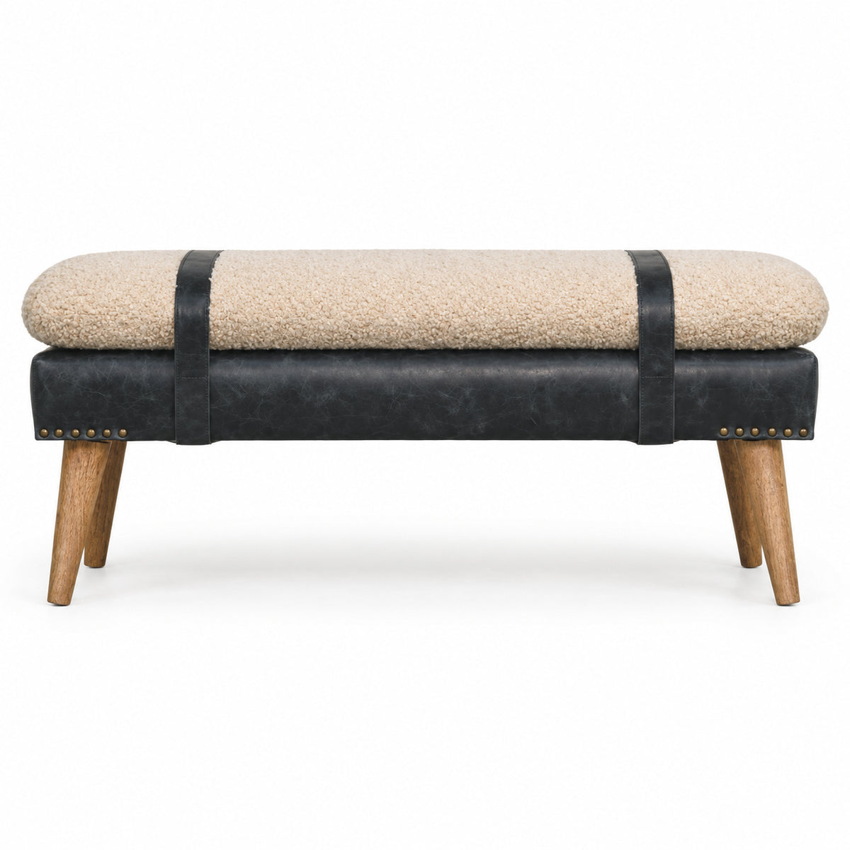 Nordic Bouclé and Leather Bench | OROA