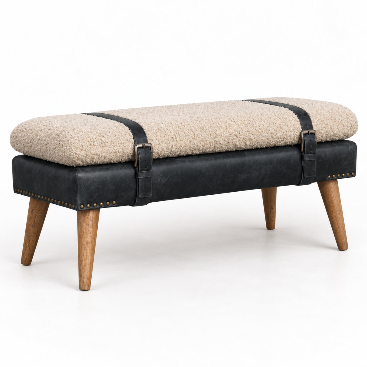 Nordic Bouclé and Leather Bench | OROA