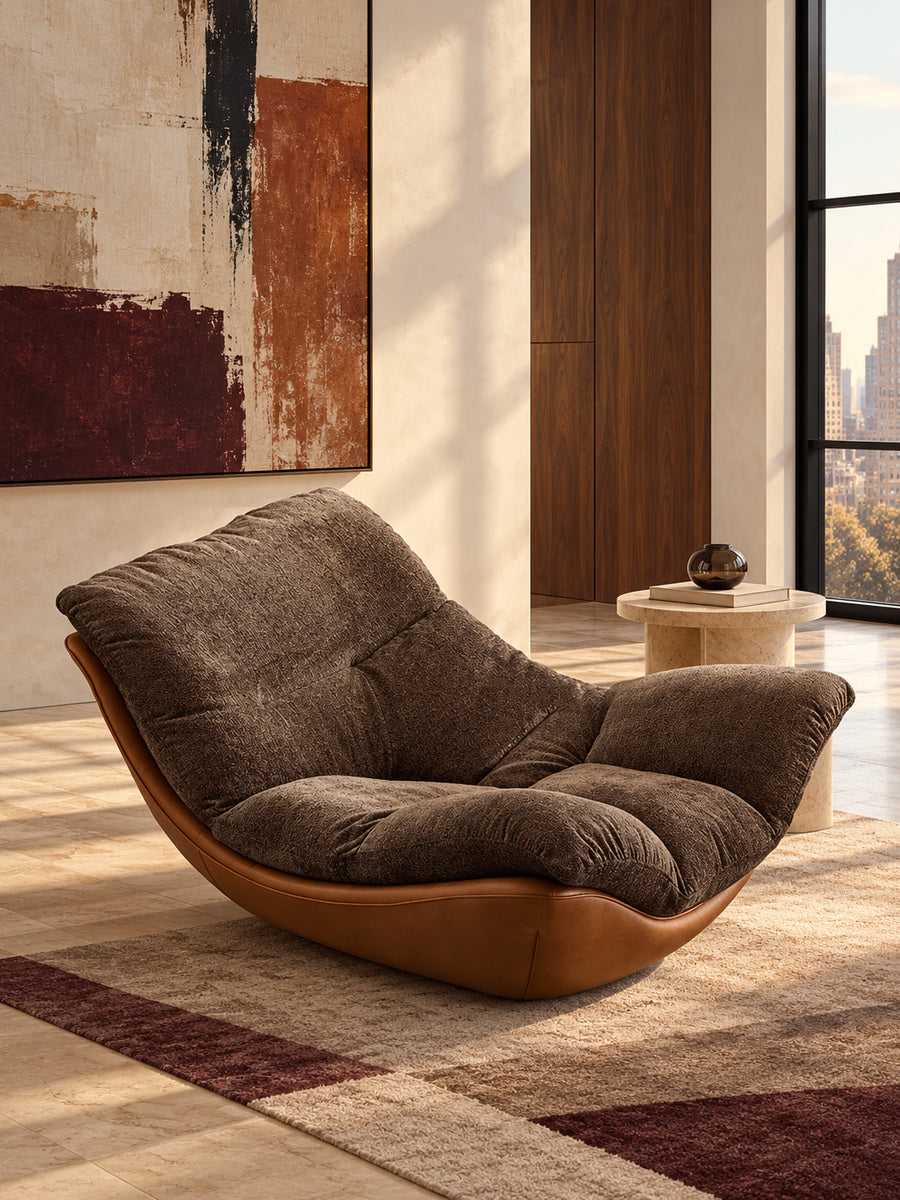 Modern Brown Textured Fabric Oversized Lounge Chair - Maison Naturelle