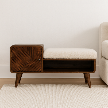 Chestnut Mango Wood Bouclé Telephone Bench | Catchy