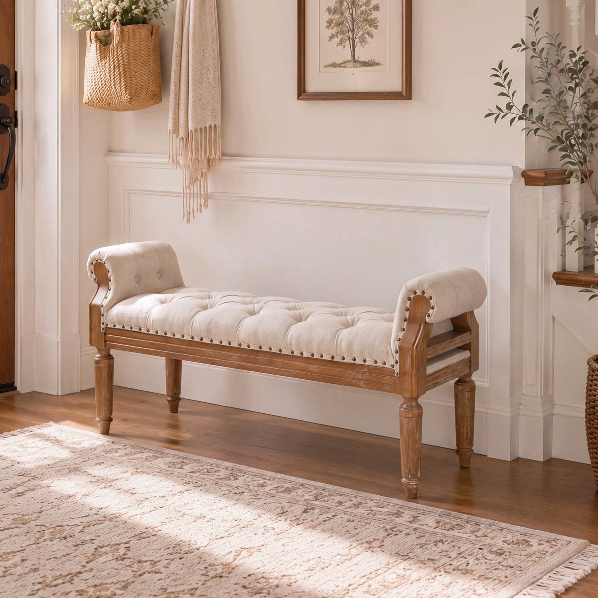 Mid-Century Solid Wood Upholstered Bench | Maison Naturelle