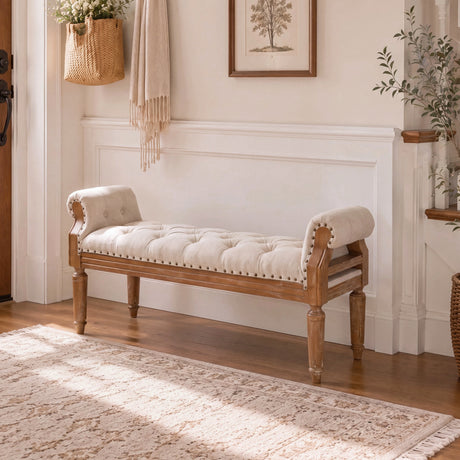 Mid-Century Solid Wood Upholstered Bench | Maison Naturelle