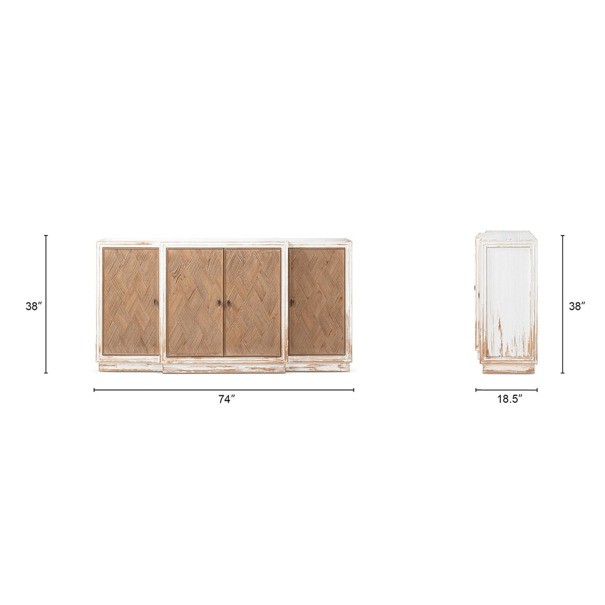 Amelie Patchwork 4-Door Sideboard, Antique White and Medium Brown Reclaimed Pine - OROA Online Furniture