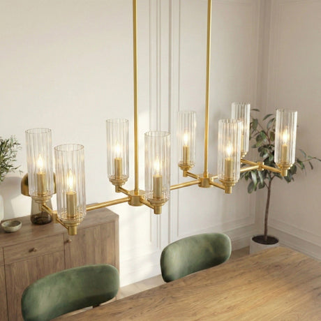 Island With Clear Ribbed Pendant Lamp Satin - Antique Brass | OROA