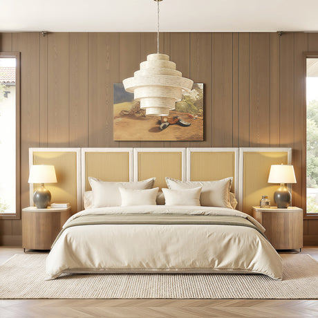 Capri Extended Headboard Cane Platform Bed, Antique White Polyester - OROA Online Furniture