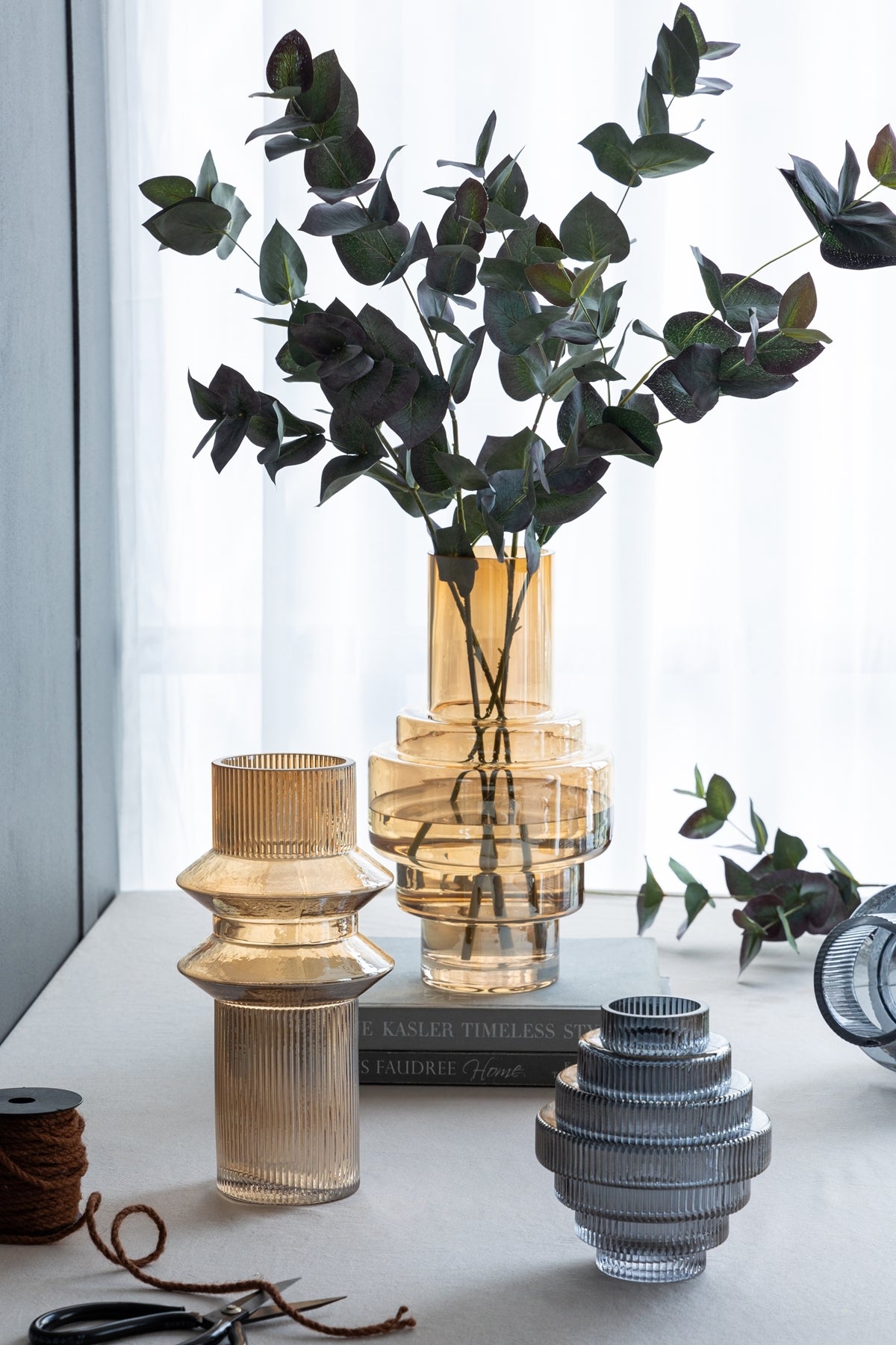 Multi-Tiered Geometric Vase with Smoked Blue Finish (S/2)