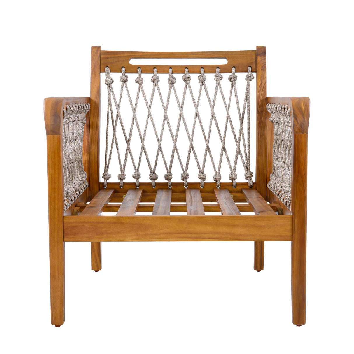 Teak - Outdoor Acacia Wood Club Chair with Handwoven Rope