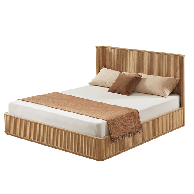 Natural Oak Finish Fluted King Platform Bed – OROA, view 1