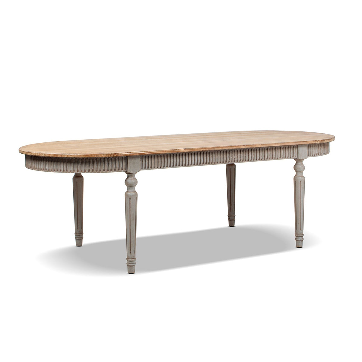 Colette Reclaimed Pine Oval Dining Table, Antique Natural Brown Top and Blue-Grey Base - OROA Modern Furniture