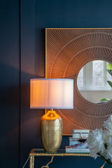 Round Aluminum Sheet Gold Table Lamp with White Fabric Shade