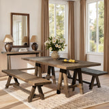 Hawthorne Reclaimed Elm Trestle Dining Bench, Heritage Medium Dark Brown - OROA Modern Furniture