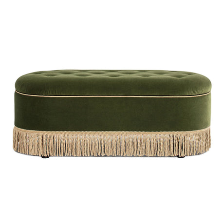 Melindaa - Oval Tufted Bullion Fringe Storage Bench