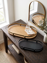 Oval Ash Veneer and Metal Trays — oval trays styled on a console