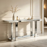 Silver and White Marble Look Two Tier Console – OROA, view 3