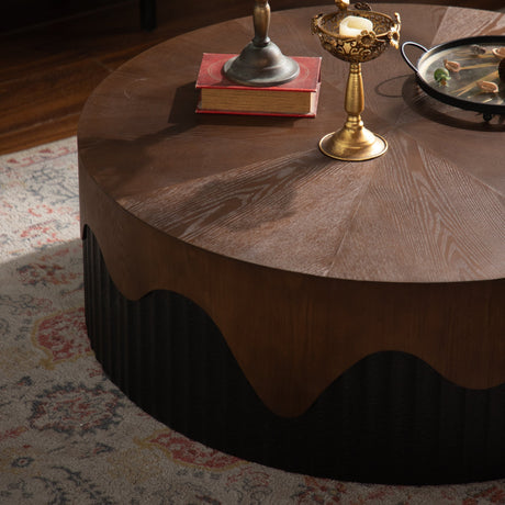 Handcrafted Round Walnut Coffee Table | OROA