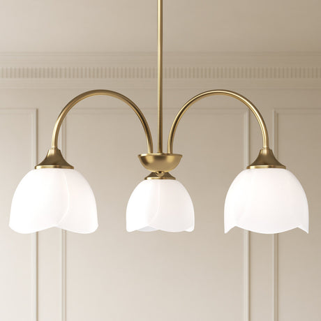 Three-Light Frosted Flower Glass Chandelier — flower-shaped shade close-up