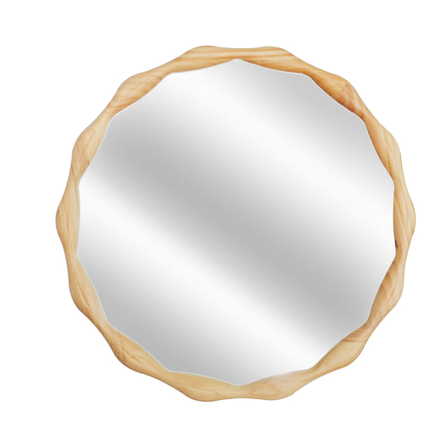 Natural Wood Wavy Round Wall Mirror – OROA, view 1