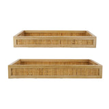 Brown Woven Rattan Trays with Handles — pair viewed from the side