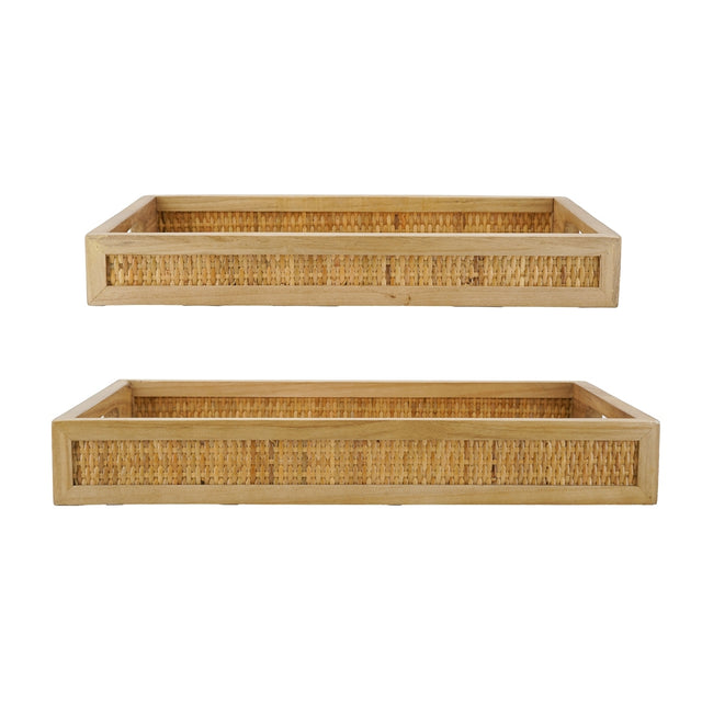 Brown Woven Rattan Trays with Handles — pair viewed from the side