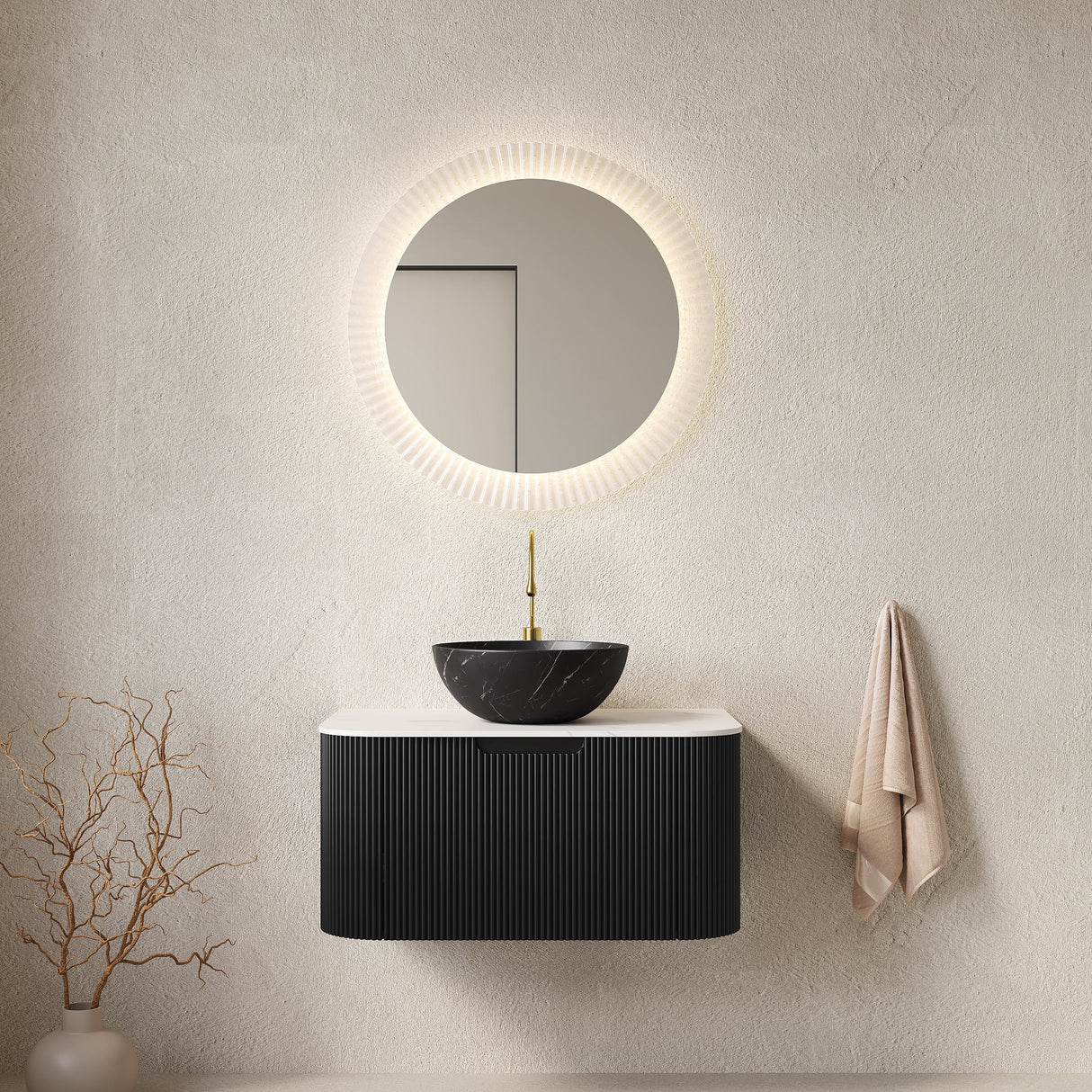 Modern Bathroom Vanity & Sink with Floating Curved Edges - OROA