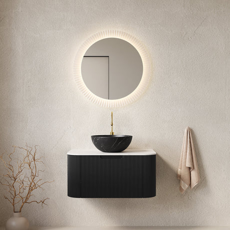 Modern Bathroom Vanity & Sink with Floating Curved Edges - OROA