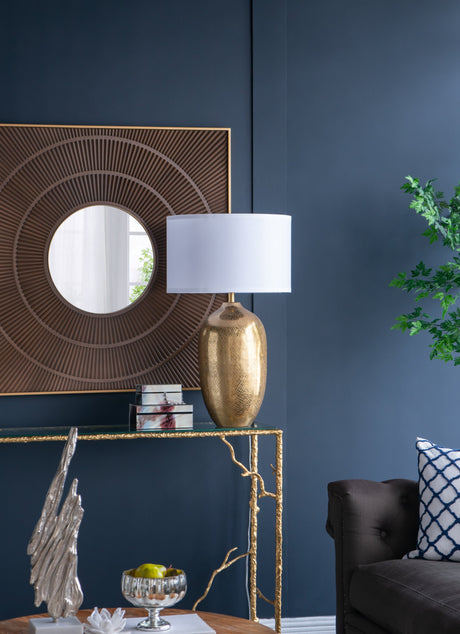 Round Aluminum Sheet Gold Table Lamp with White Fabric Shade