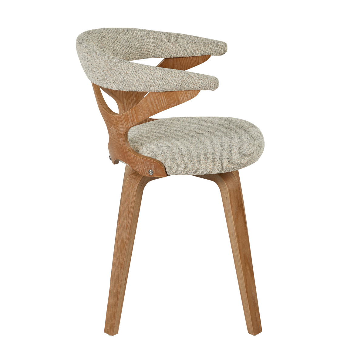 Oatmeal Fabric Swivel Dining Chair with Whitewashed Wood — side view