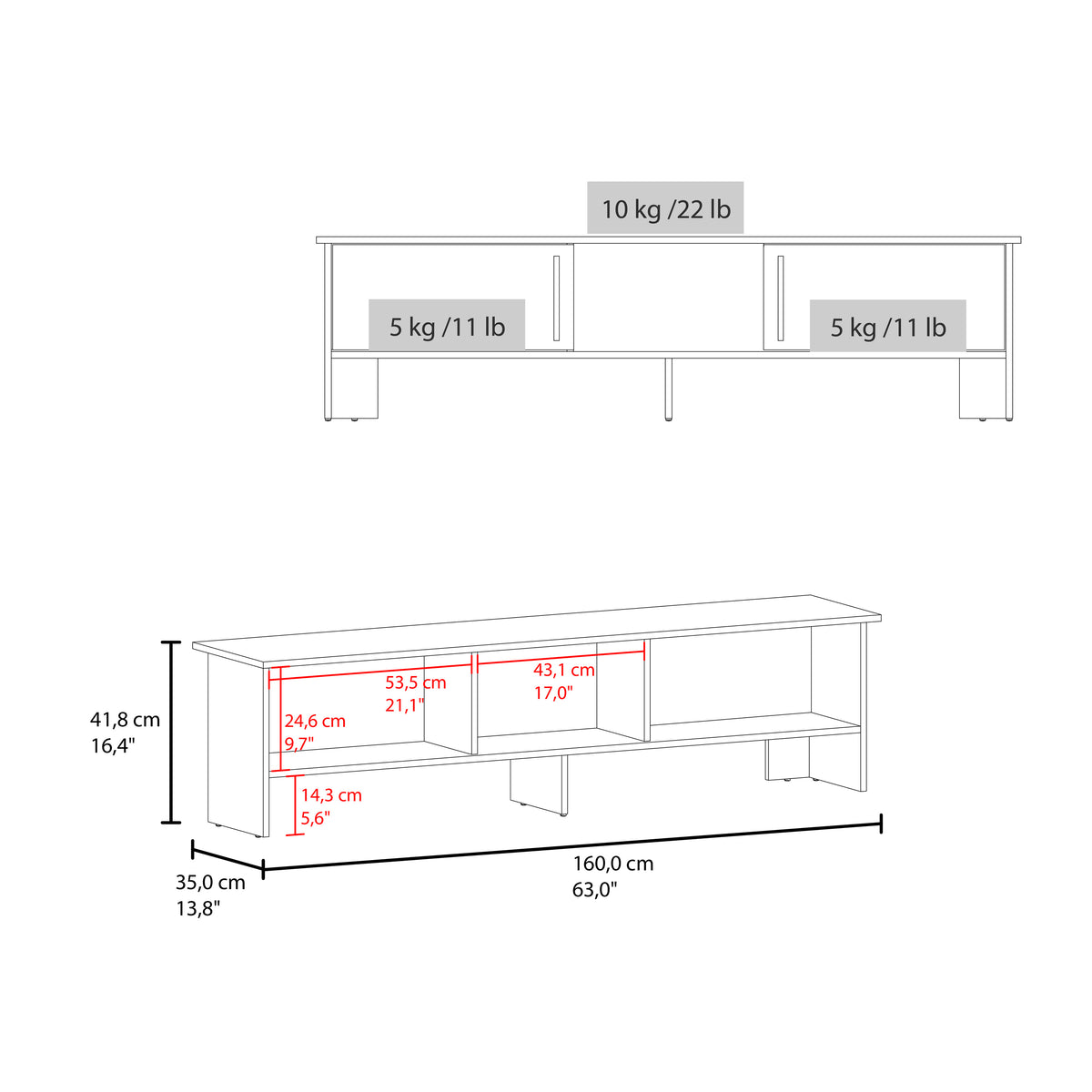 Gray Wash Low Profile Media Console – OROA, view 5