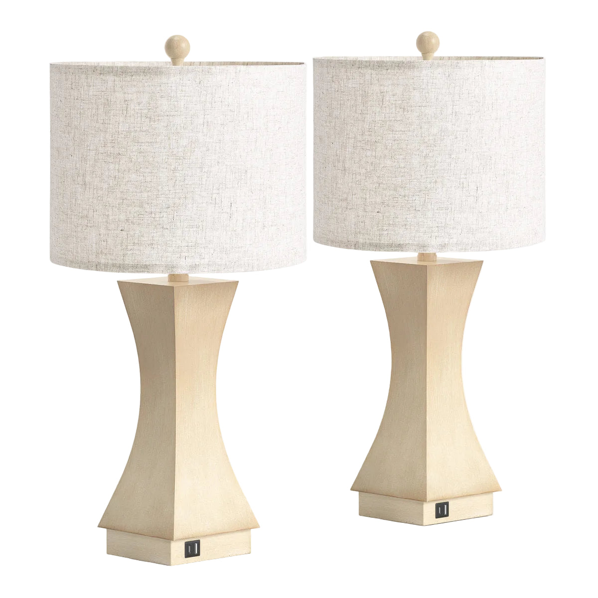Beige Resin Dimmable USB Table Lamps — pair on a white background