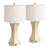 Beige Resin Dimmable USB Table Lamps — pair on a white background