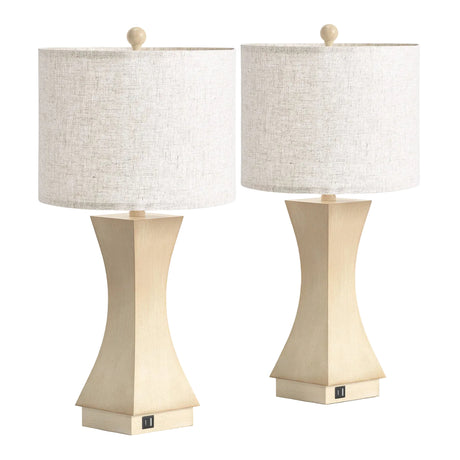 Beige Resin Dimmable USB Table Lamps — pair on a white background