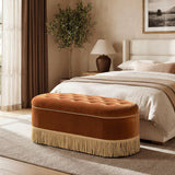 Melindaa - Oval Tufted Bullion Fringe Storage Bench