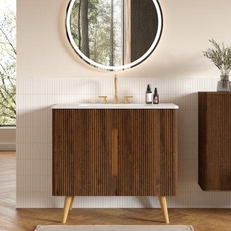 36" Walnut Bathroom Vanity with Carrara White Sink | OROA