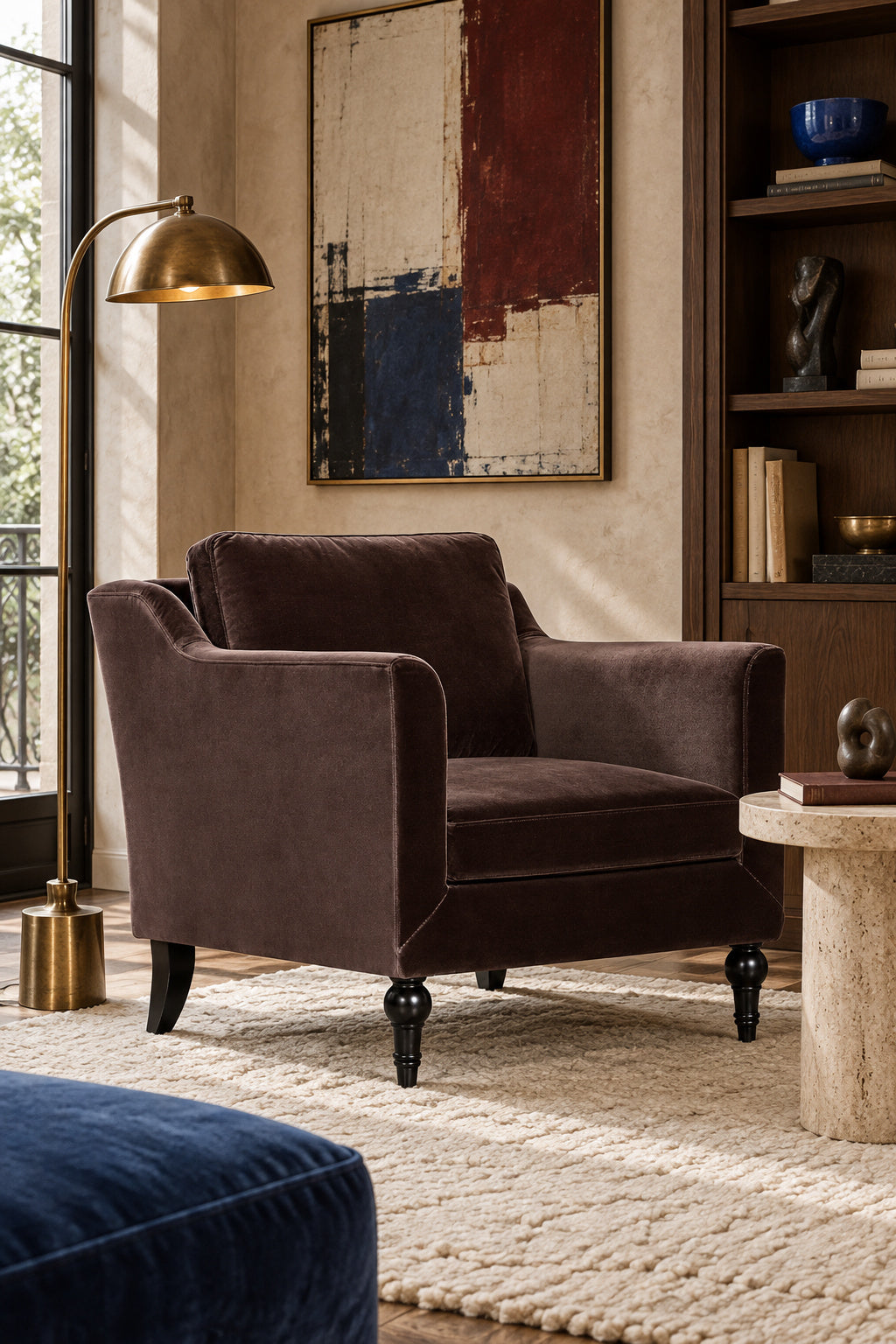 Jozy Brown Velvet Accent Chair - Catchy