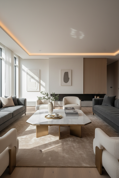 coffee table in luxury modern interior, portrait