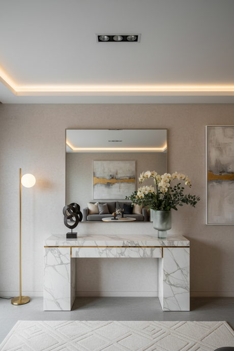 console table in modern luxury interior, portrait