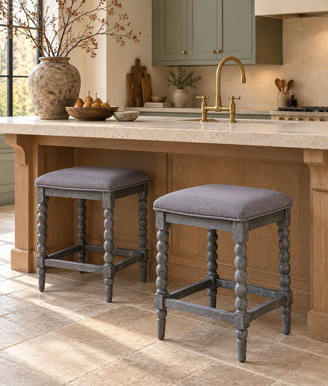 Dove Gray Acacia Counter Stools, Set of 2 - Catchy
