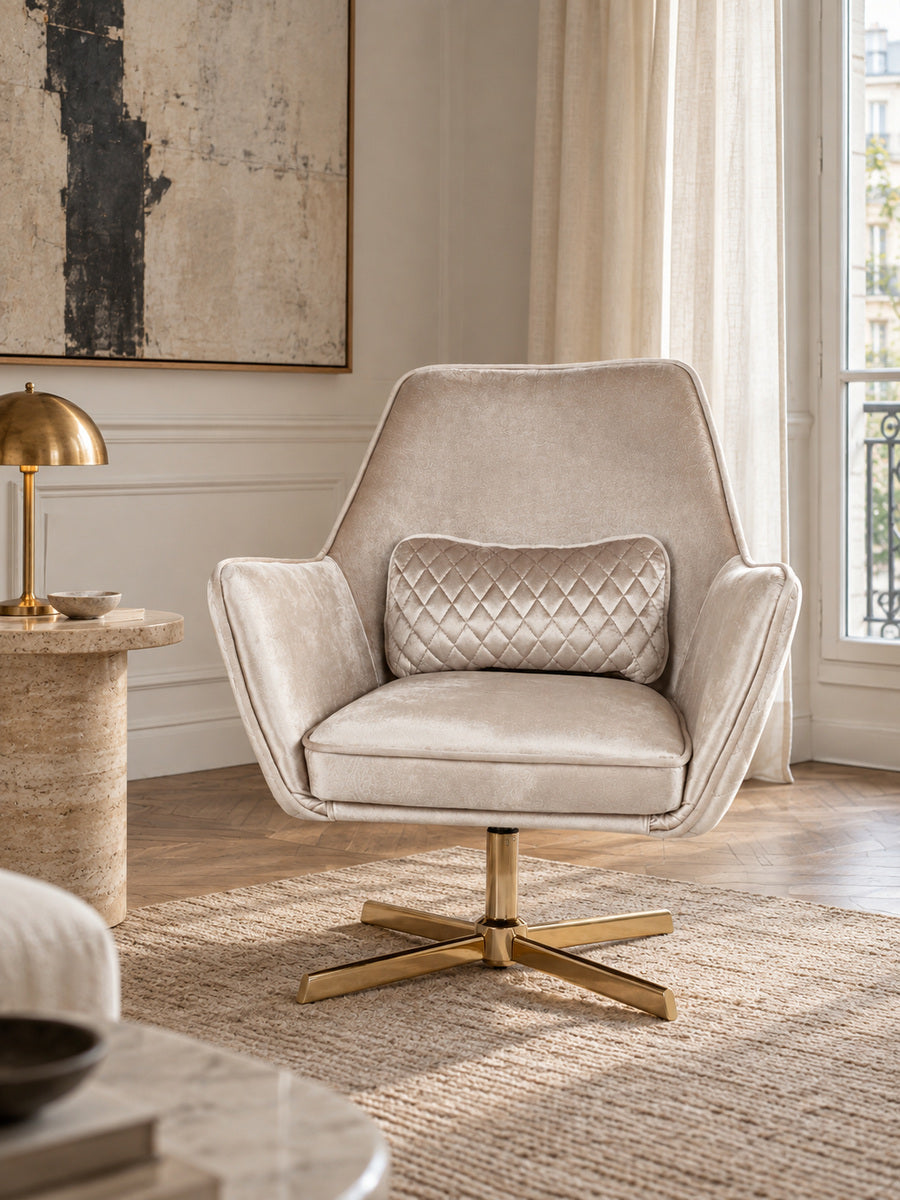 Cream Velvet Swivel Lounge Chair | Catchy