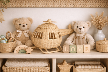 Rattan Toy Helicopter | Montessori Airplane Nursery Decor