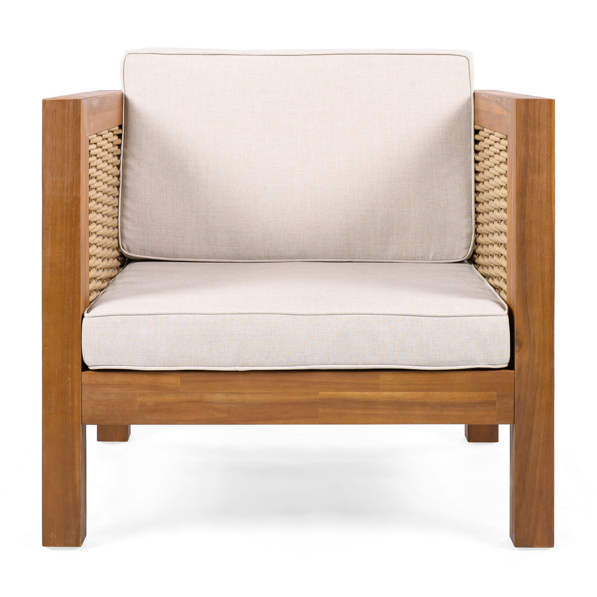 Outdoor Club Teak Chair With Rope Arm And Cushions - OROA