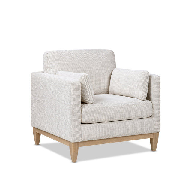 Knox Modern Farmhouse Arm Chair, Light Beige Chenille with Pinewood Frame - OROA Online Furniture