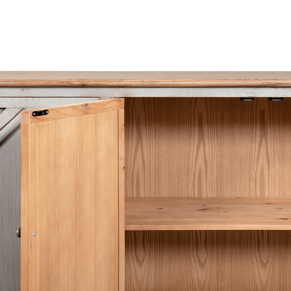 Colette Extra Wide 6-Door Cabinet Sideboard, Antique Natural Brown and Blue-Grey Reclaimed Pine - OROA Modern Furniture