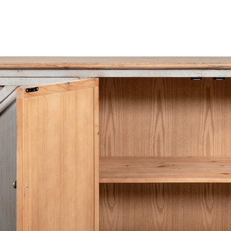 Colette Extra Wide 6-Door Cabinet Sideboard, Antique Natural Brown and Blue-Grey Reclaimed Pine - OROA Modern Furniture