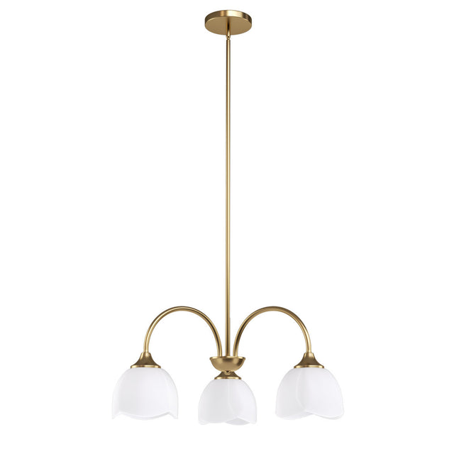Three-Light Frosted Flower Glass Chandelier — full chandelier view
