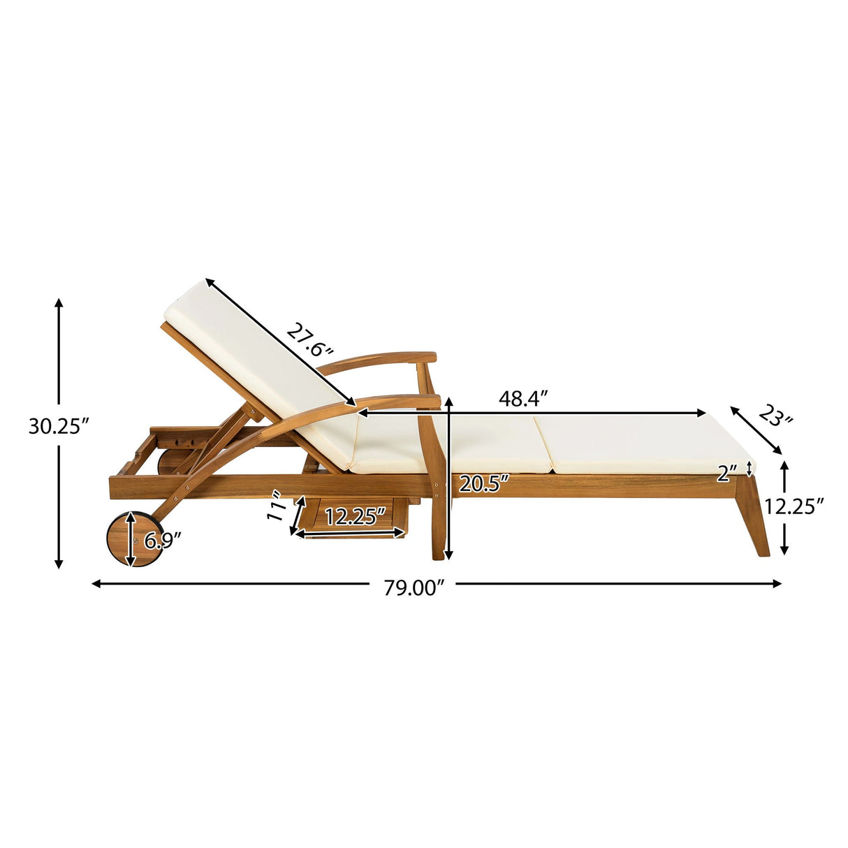 Outdoor Chaise Lounge on Wheels, Acacia Wood - OROA