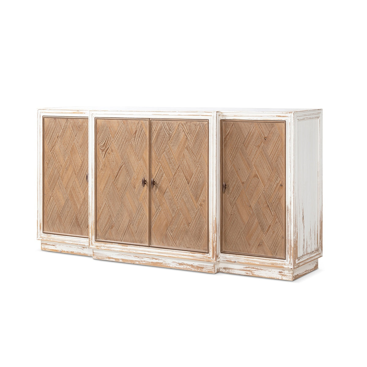 Amelie Patchwork 4-Door Sideboard, Antique White and Medium Brown Reclaimed Pine - OROA Online Furniture