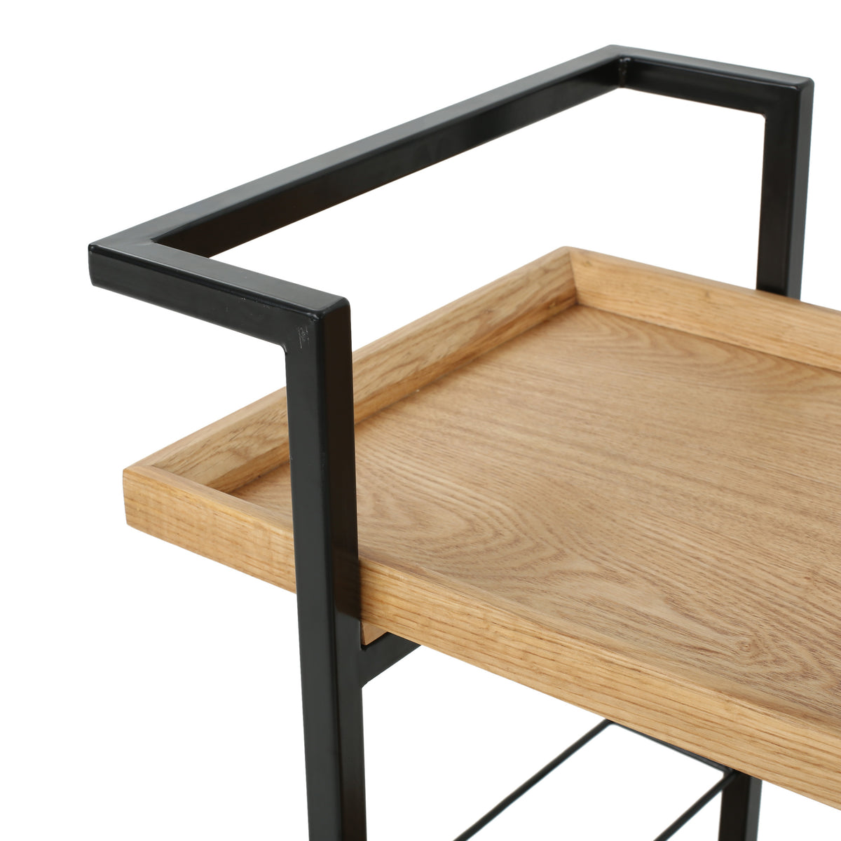 Modern Industrial Bar Cart with Shelving and Casters, Natural Wood and Metal - OROA Online Furniture