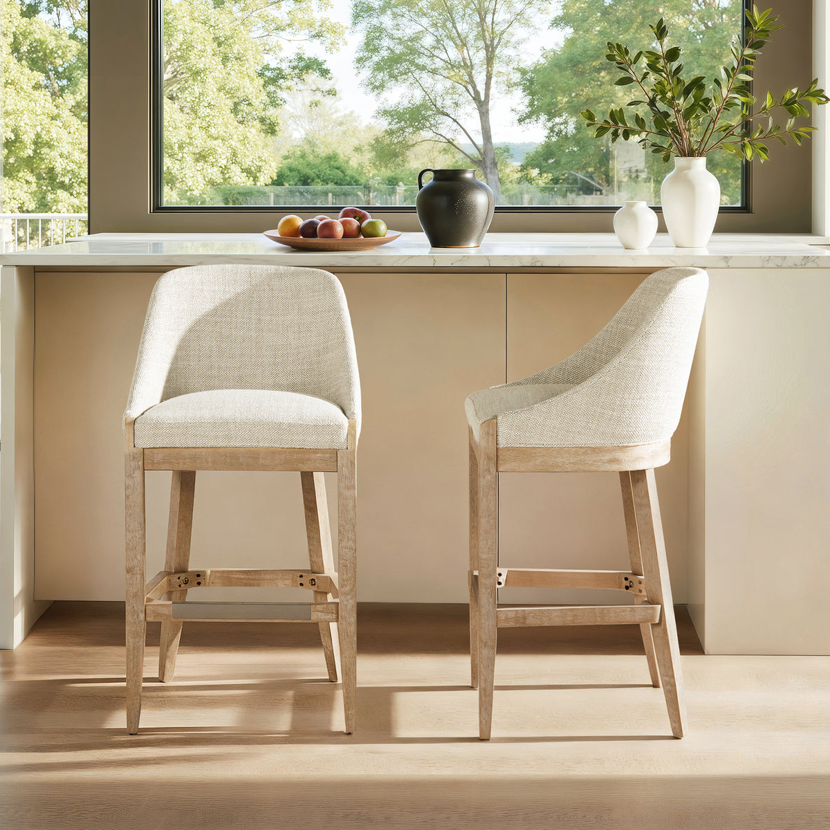 Coastal Curved Back Upholstered Barstool | Maison Naturelle